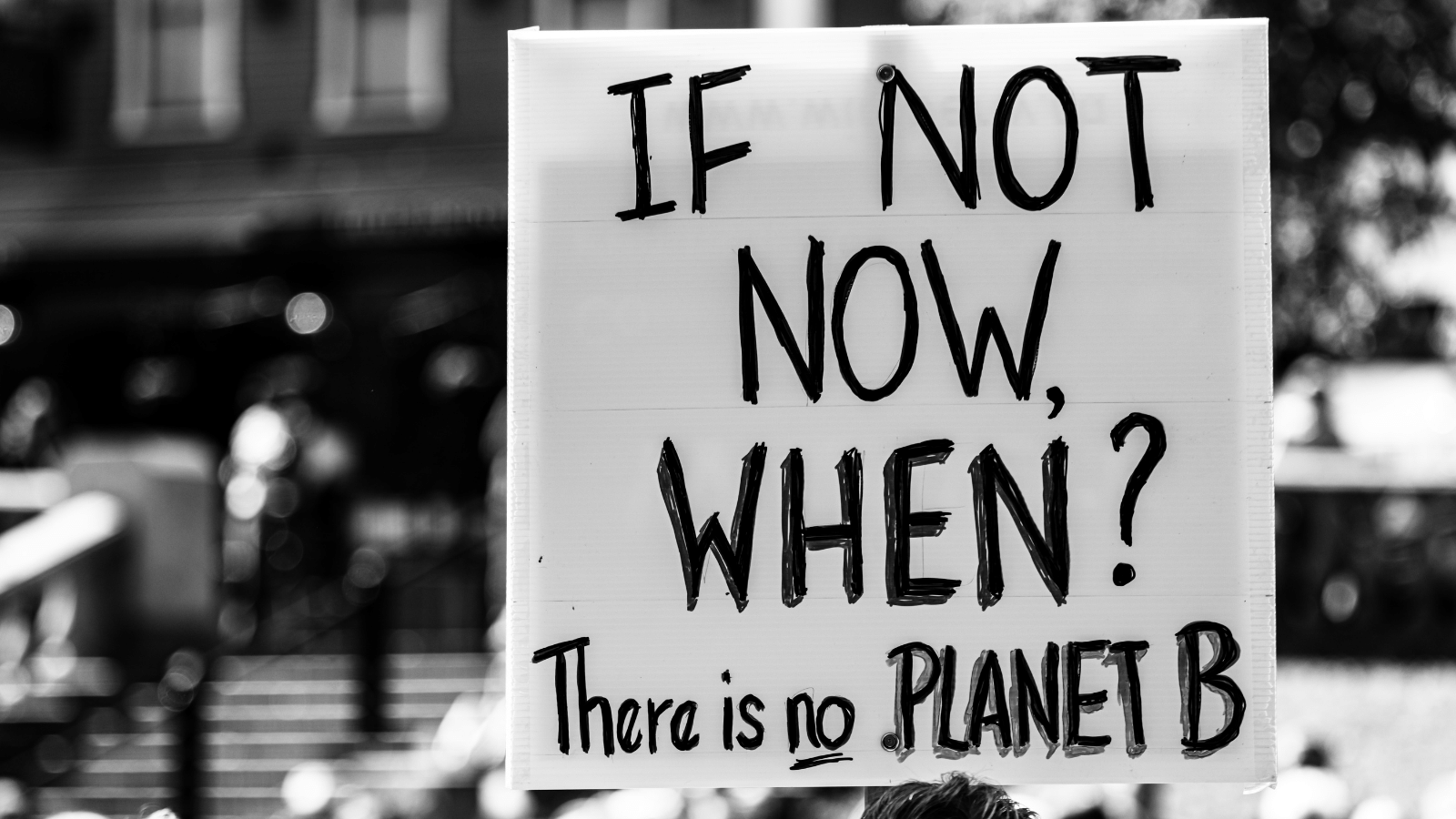 No planet B "If not now, when? There is no planet B" sign black and white
