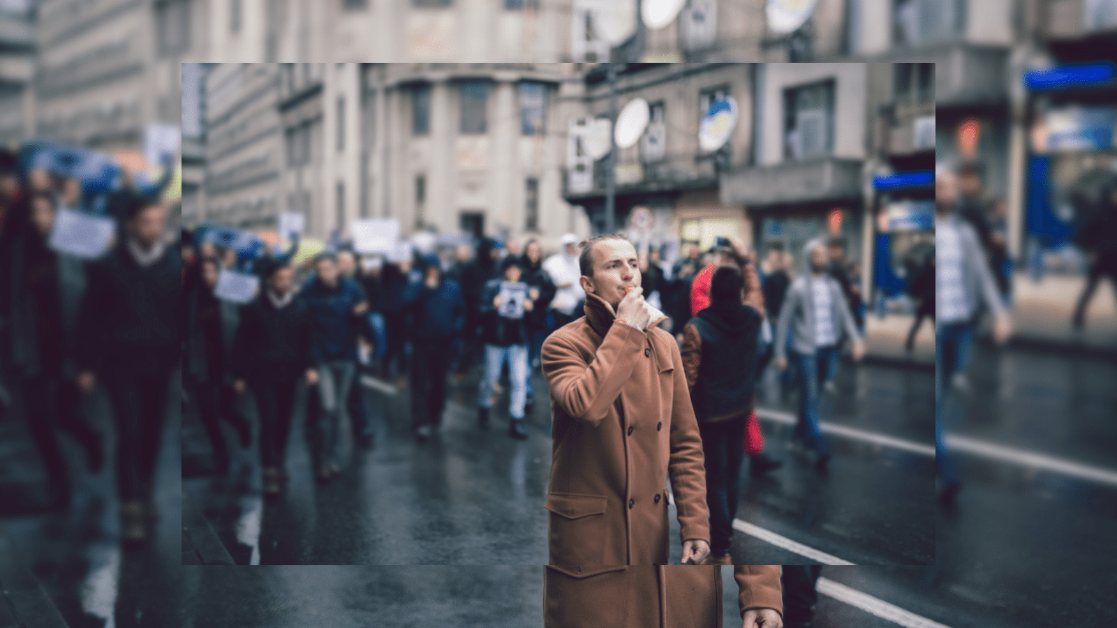 protest whistle Protester on street blowing a whistle